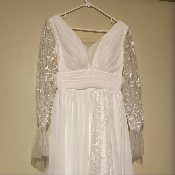 Boho Long Sleeve Wedding Dress Lace Appliqués Size 6 - Picture 3 of 12